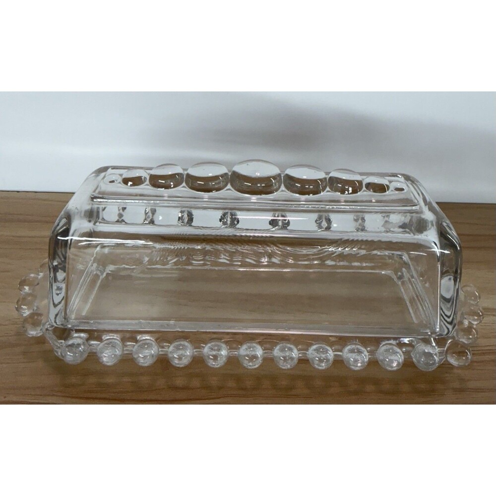 Vintage Imperial Glass Ohio Candle wick Clear Covered Butter Dish.
